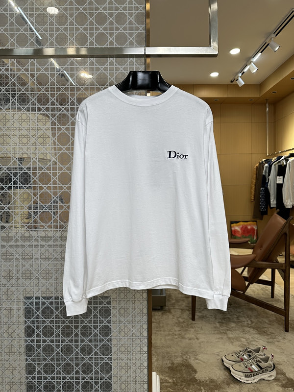Off-White Dior Simple Chest Letter Embroidery Round Neck Long-sleeved T-shirt