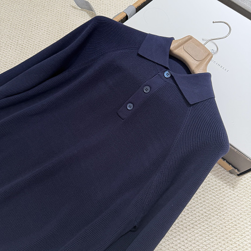 Deep Blue Striped Long Sleeved Polo Shirt