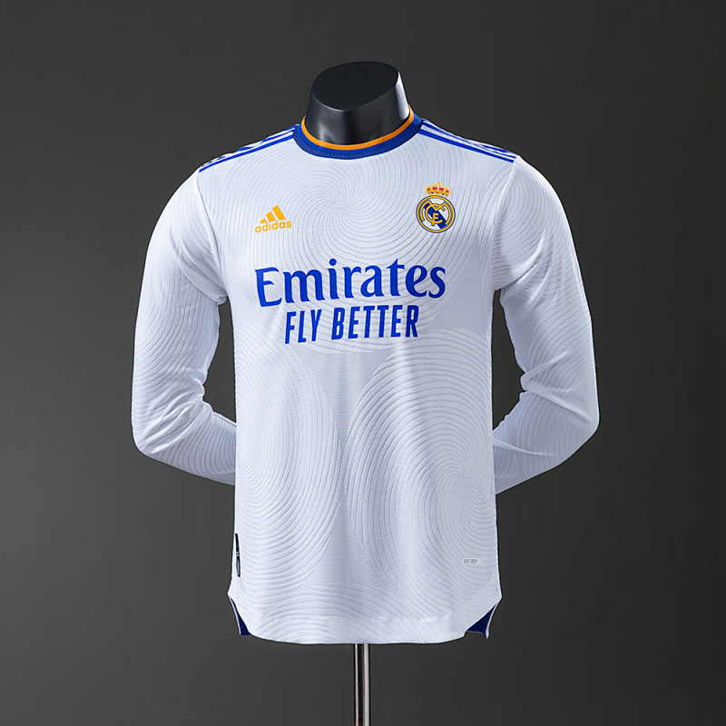 Wanban-Real Madrid 21 22 Home Long Sleeve Player Version Retro Jersey S-3XL