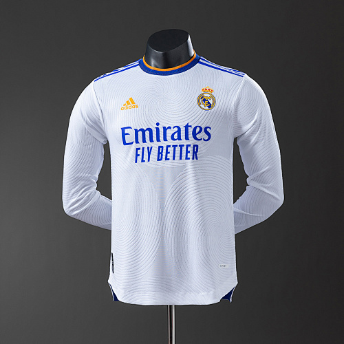 Wanban-Real Madrid 21 22 Home Long Sleeve Player Version Retro Jersey S-3XL
