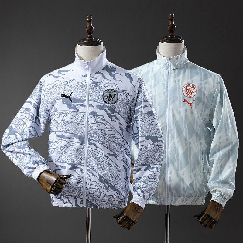 Wanban-Manchester City Reversible Jacket Windbreaker - White & Mint Green S-Xxl