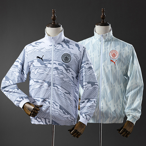 Wanban-Manchester City Reversible Jacket Windbreaker - White & Mint Green S-Xxl