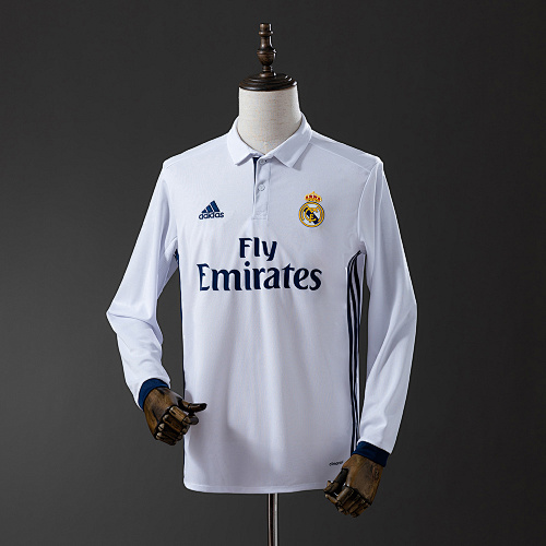 Wanban-Real Madrid 16 17 Home Long Sleeve Retro Jersey S-Xxl
