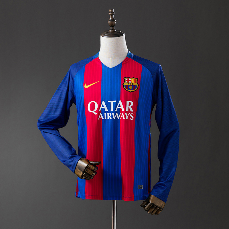 Wanban-Barcelona 16 17 Home Long Sleeve Retro Jersey S-Xxl