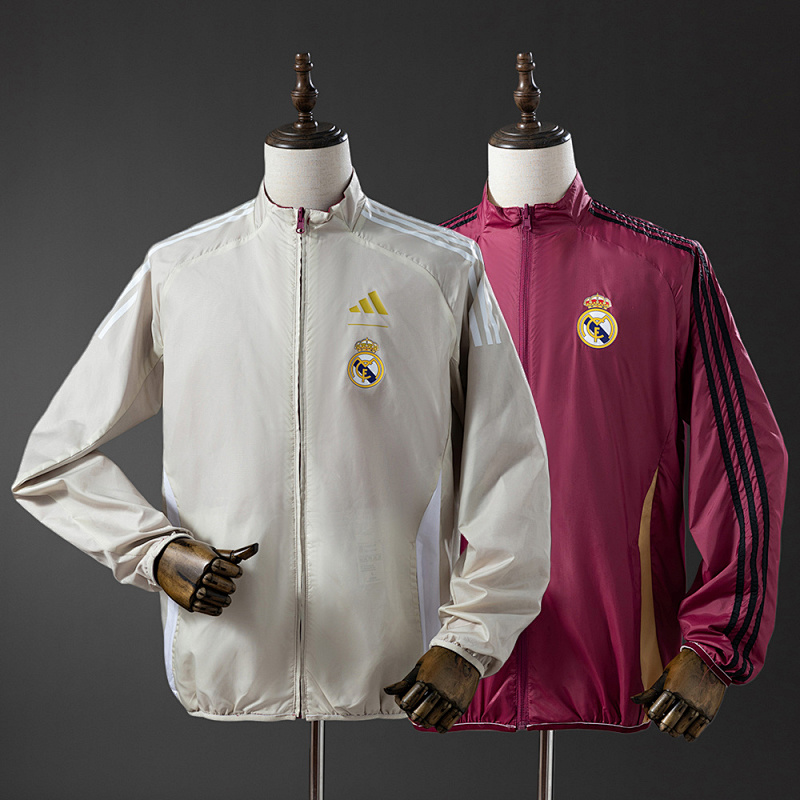 Wanban-Real Madrid Reversible Jacket Windbreaker - Beige & Red S-Xxl