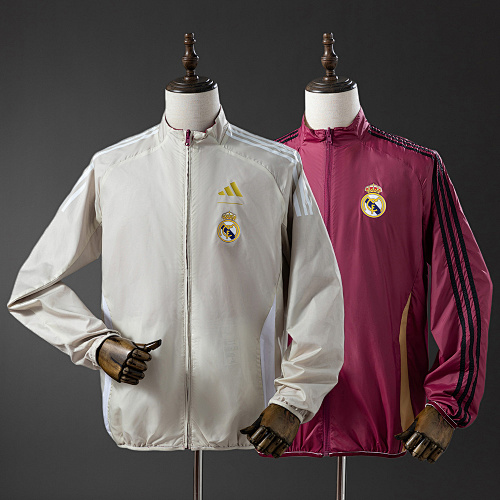 Wanban-Real Madrid Reversible Jacket Windbreaker - Beige & Red S-Xxl