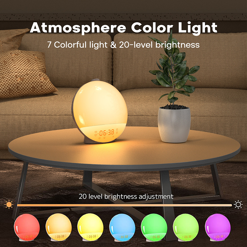Rgb Sunrise Wake Up Alarm Clock White Noise FM Radio Sleep Aid Night Light For Kids