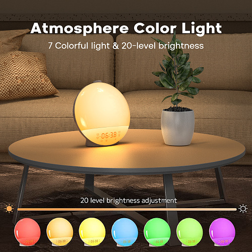 Rgb Sunrise Wake Up Alarm Clock White Noise FM Radio Sleep Aid Night Light For Kids