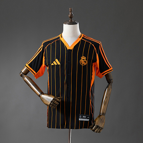 Wanban-Real Madrid 25 26 Baseball - Black And Orange Striped Jersey S-4XL