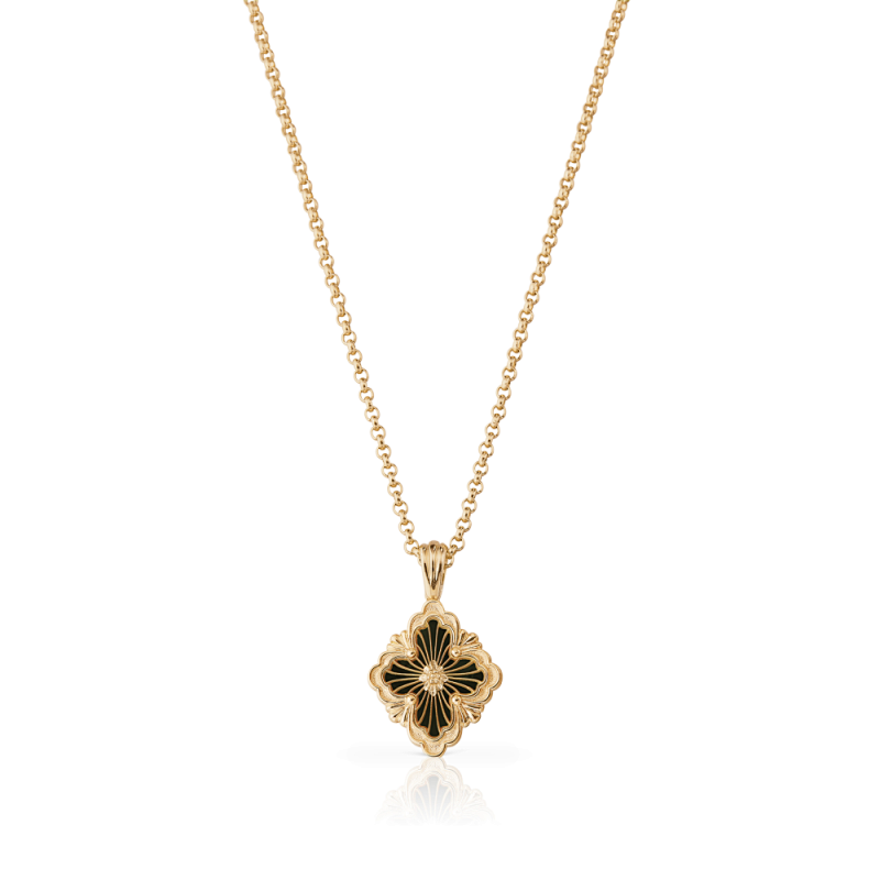JG-Black Small Opera Tulle Pink Gold Pendant With Onyx