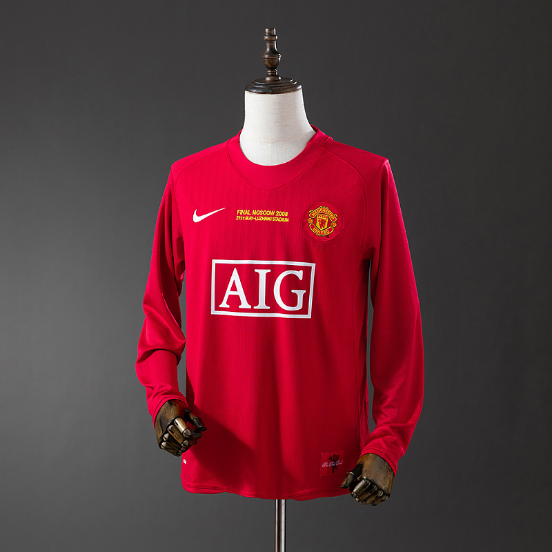 Wanban-Retro Long Sleeve M-U 07 08 Champions League Version Home S-Xxl