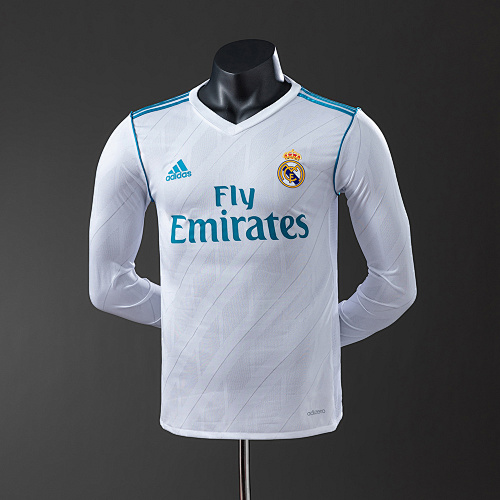 Wanban-Real Madrid 17 18 Home Long Sleeve Player Version Retro Jersey S-3XL