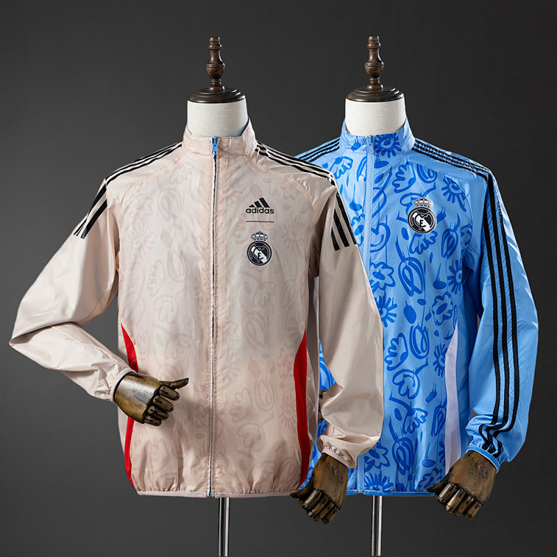 Wanban-Real Madrid Reversible Jacket Windbreaker - Beige & Blue S-Xxl