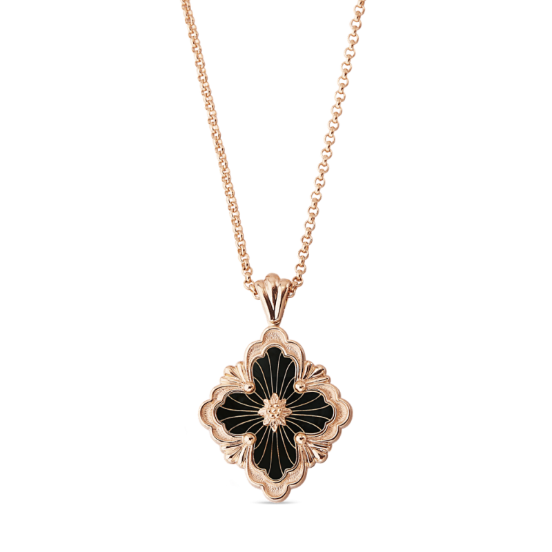 JG-Black Big Opera Tulle Pink Gold Pendant With Onyx