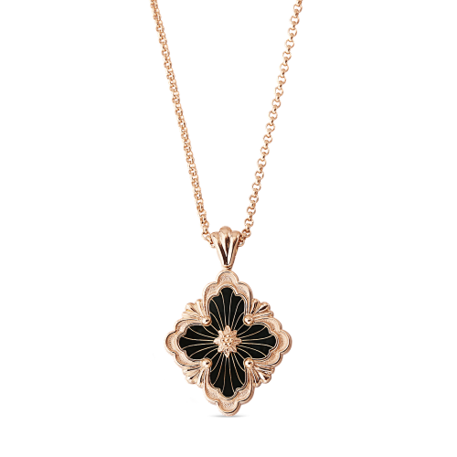 JG-Black Big Opera Tulle Pink Gold Pendant With Onyx