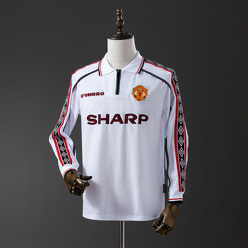 Wanban-M-U 98 99 White Long Sleeve Retro Jersey S-Xxl