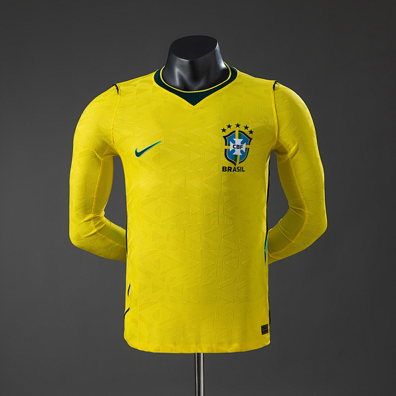 Wanban-Brazil Home Player Version Long-Sleeve Jersey S-3XL