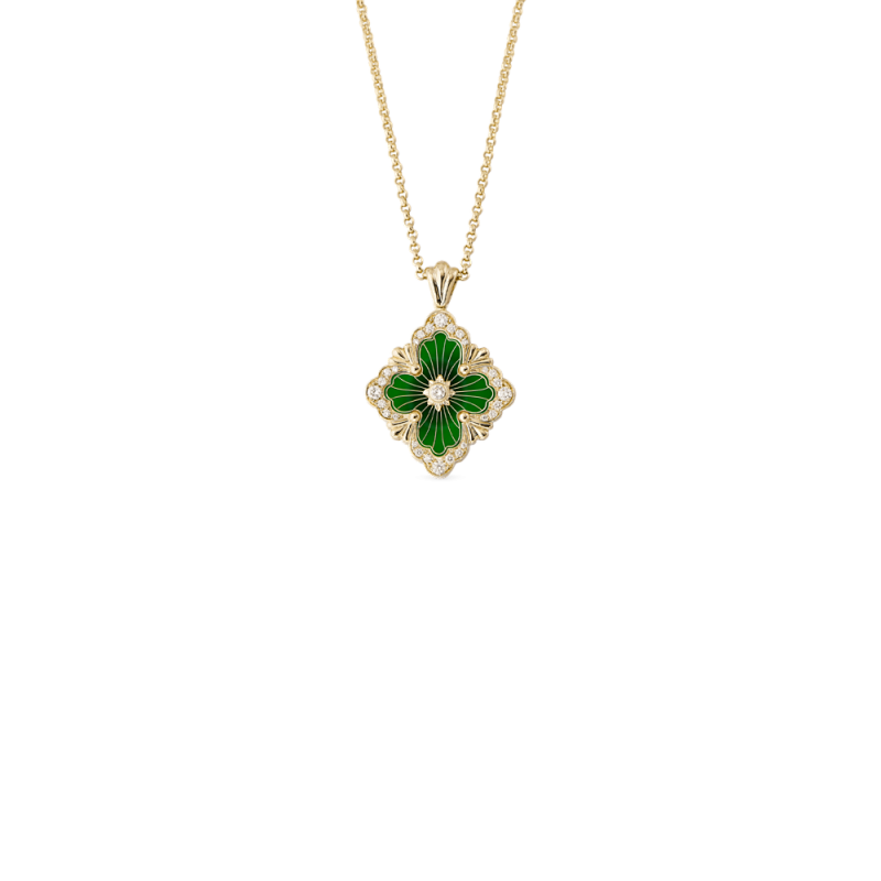 JG-Green Big Opera Tulle Gold Pendant With Green Enamel BACKGROUNDPendant In Yellow Gold W