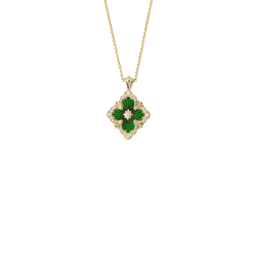 JG-Green Big Opera Tulle Gold Pendant With Green Enamel BACKGROUNDPendant In Yellow Gold W