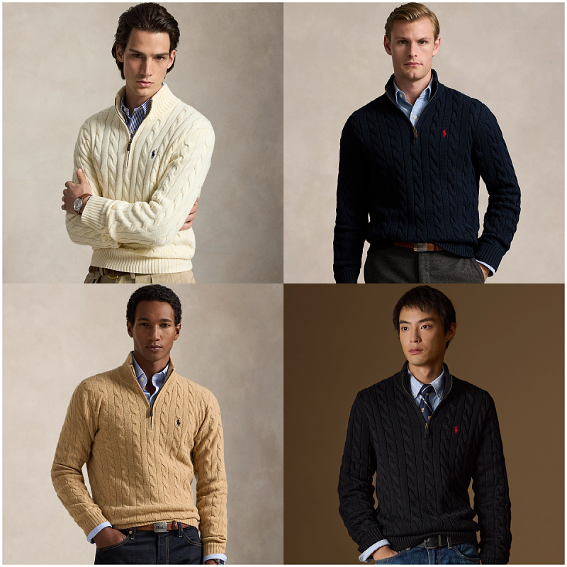 Lizhien-661230031 Cable-Knit Cotton Quarter-Zip Sweater Xs-L