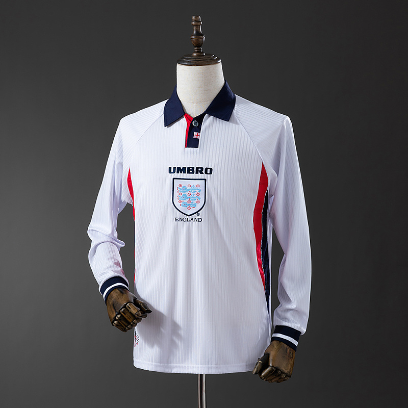 Wanban-Retro Long Sleeve England Home S- Xxl