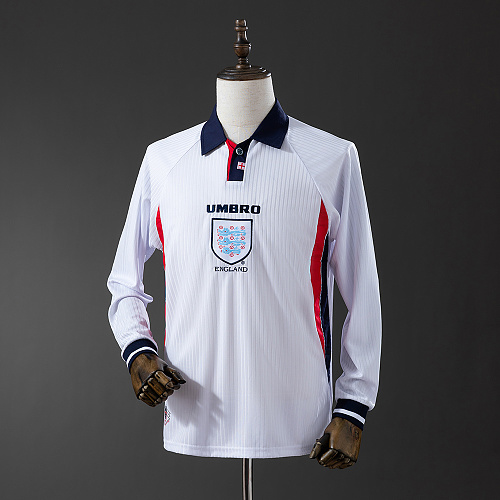 Wanban-Retro Long Sleeve England Home S- Xxl
