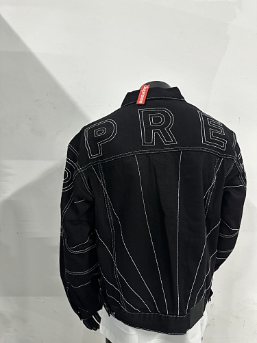 Radial Embroidered Denim Trucker Jacket