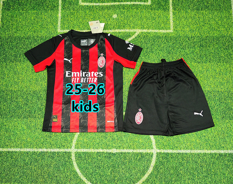 25-26 AC Milan Home Kids Jersey+shorts Kit 16 -28 AC