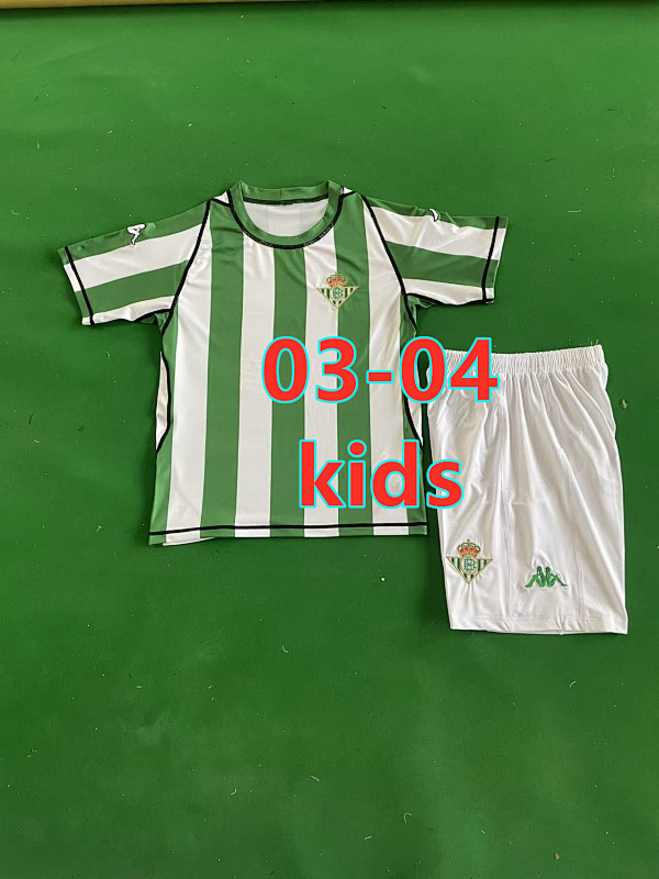03-04 Real Betis Home Retro Kids Jersey+shorts Kit 16 -28