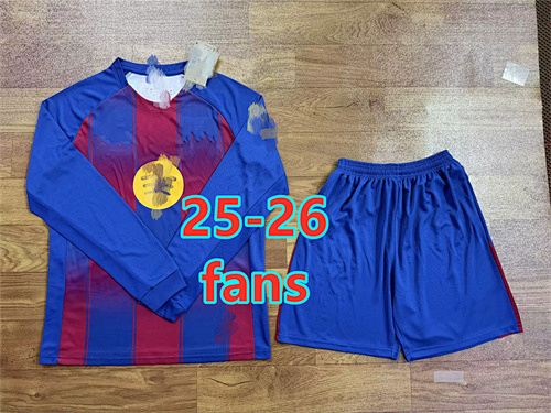 25-26 Barce1ona Home Fans Long Jersey+shorts Kit S-2XL