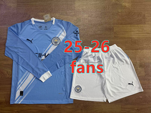 25-26 Manchester City Home Fans Long Jersey+shorts Kit S-2XL