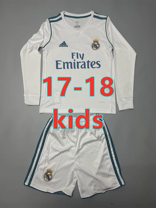 17-18 Real Madrid Home Kids Retro Long Sleeve Jersey 16 -28