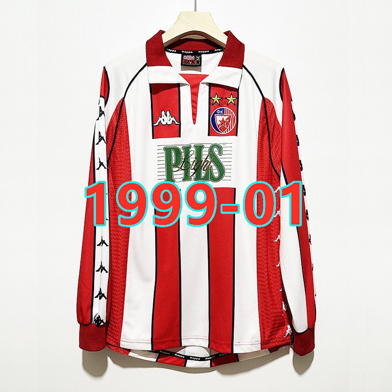 Red Star Belgrade Home Long Sleeve Retro Jersey S-2XL