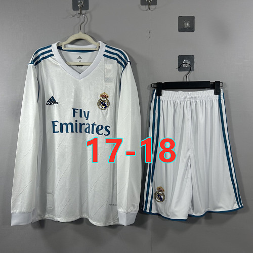 17-18 Real Madrid Home Retro TopThai Long+shorts Kit S-2XL