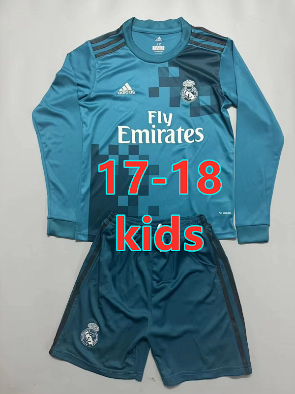 17-18 Real Madrid Third Kids Retro Long Sleeve Jersey 16 -28