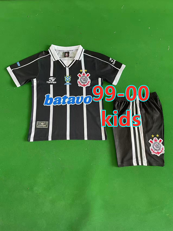 99-00 Corinthians Away Retro Kids Jersey+shorts Kit 16 -28