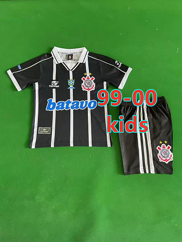 99-00 Corinthians Away Retro Kids Jersey+shorts Kit 16 -28