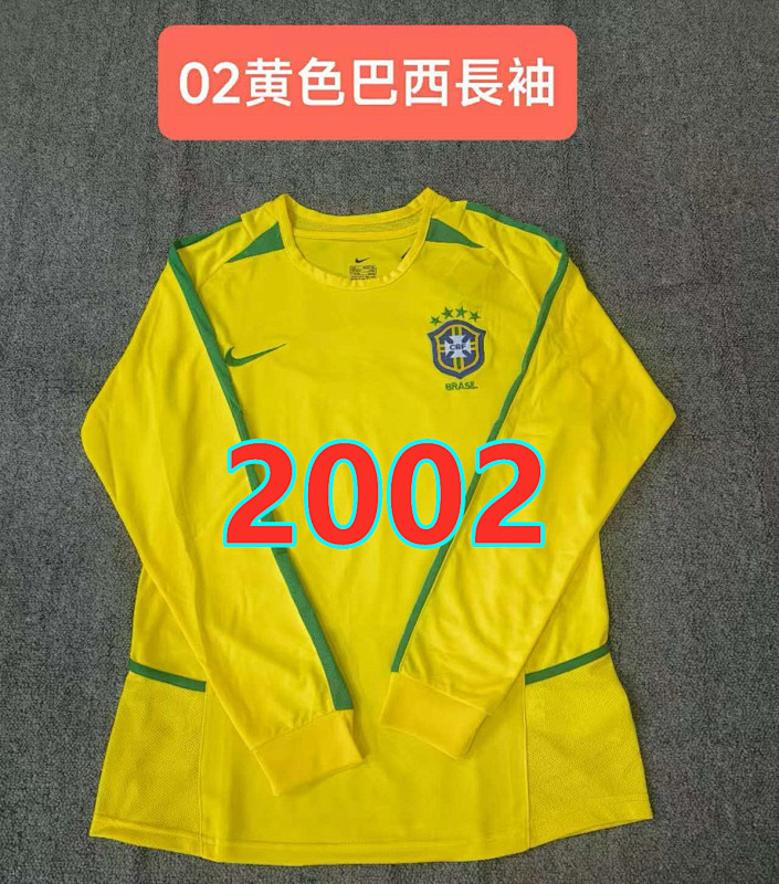 Brazil Home Retro Long Sleeve Jersey S-2XL
