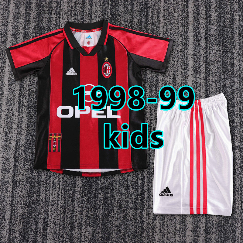 98-99 AC Milan Home Retro Kids Jersey+shorts Kit 16 -28 AC