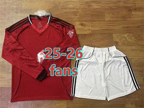 25-26 Manchester United Home Fans Long Jersey+shorts Kit S-2XL