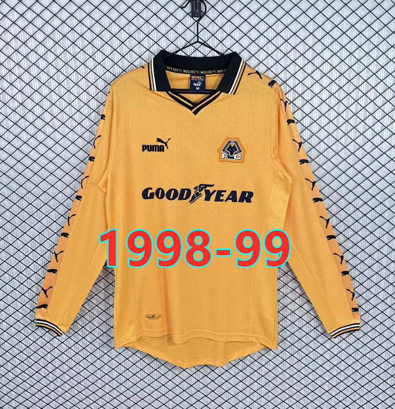 Wolves Home Retro Fans Long Sleeve Jersey S-2XL