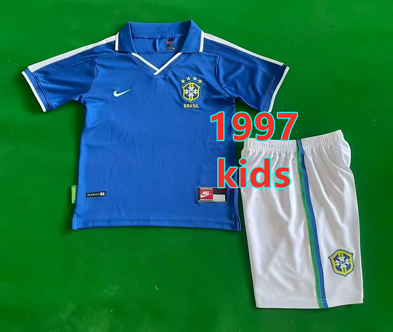 Brazil Away Retro Kids Jersey+shorts Kit 16 -28