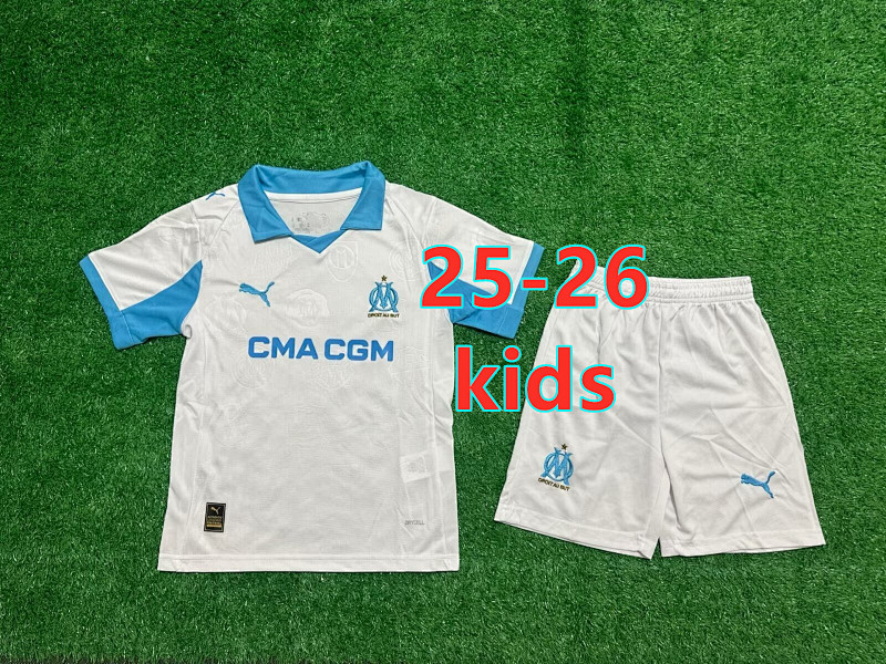 25-26 Marseille Home Kids Jersey+shorts Kit 16 -28