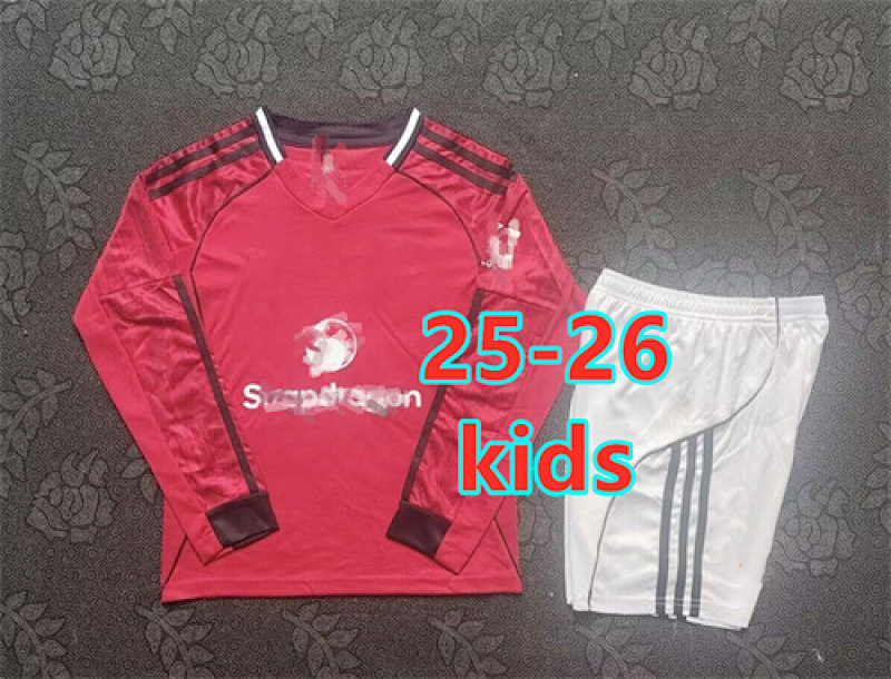 25-26 Manchester United Home Kids Long Jersey+shorts Kit 16 -28