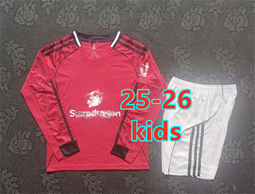 25-26 Manchester United Home Kids Long Jersey+shorts Kit 16 -28