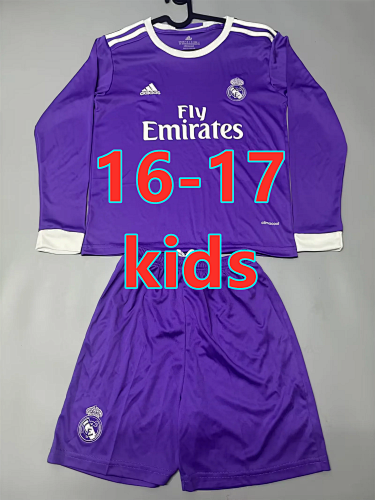 16-17 Real Madrid Away Kids Retro Long Sleeve Jersey 16 -28