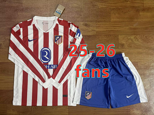 25-26 Atletico Madrid Home Fans Long Jersey+shorts Kit S-2XL
