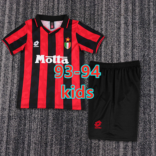 93-94 AC Milan Home Retro Kids Jersey+shorts Kit 16 -28 AC