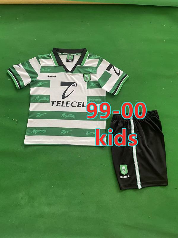 99-00 Sporting CP Home Retro Kids Jersey+shorts Kit 16 -28