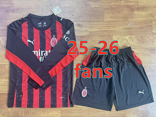 25-26 AC Milan Home Fans Long Jersey+shorts Kit S-2XL AC